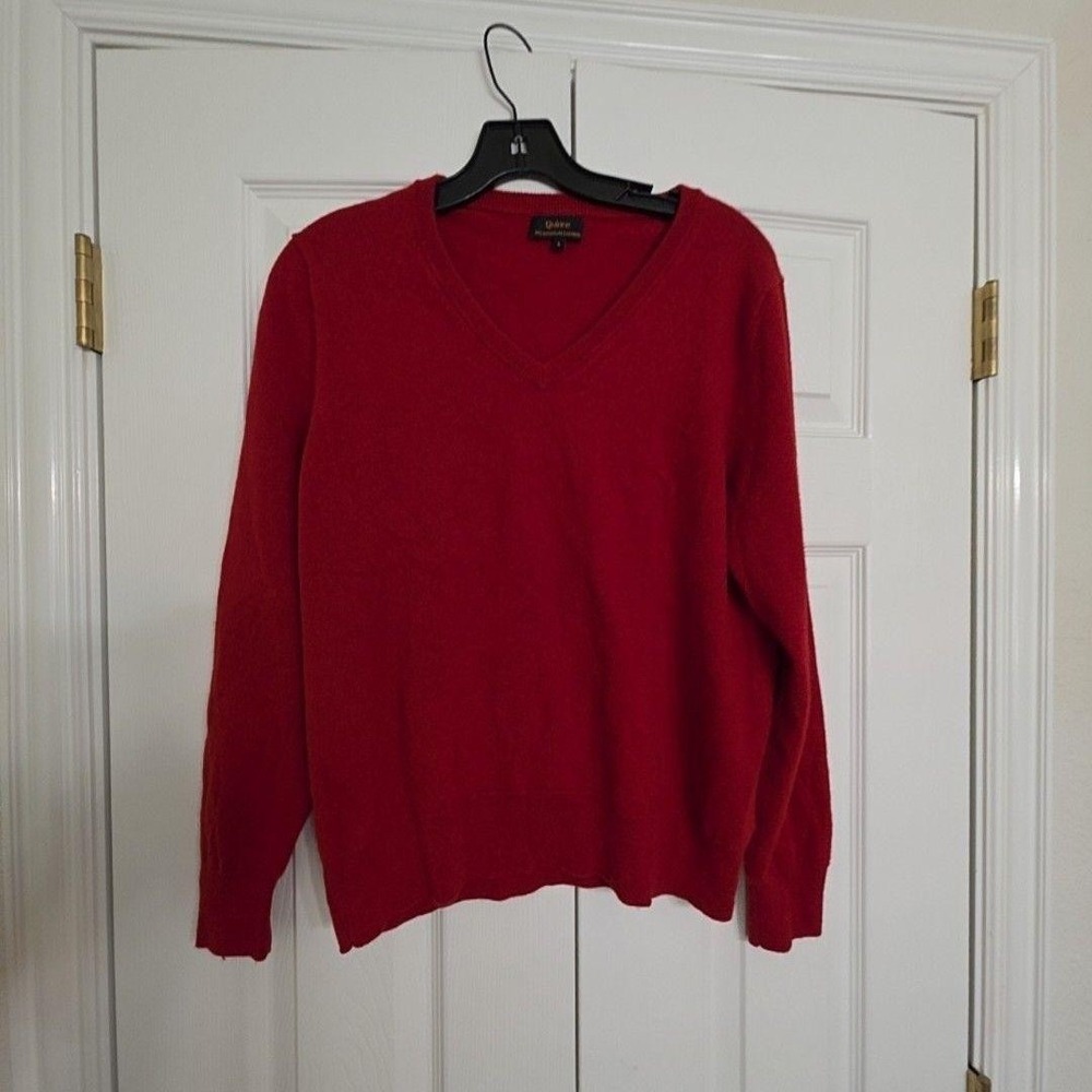 Quince Sweater Mens Large Red 100% Mongolian Cashmere V Neck Knit Pullover
